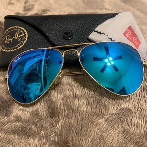 Ray-Ban Blue Flash Lenses Aviators - Gold Frame - Large 62mm